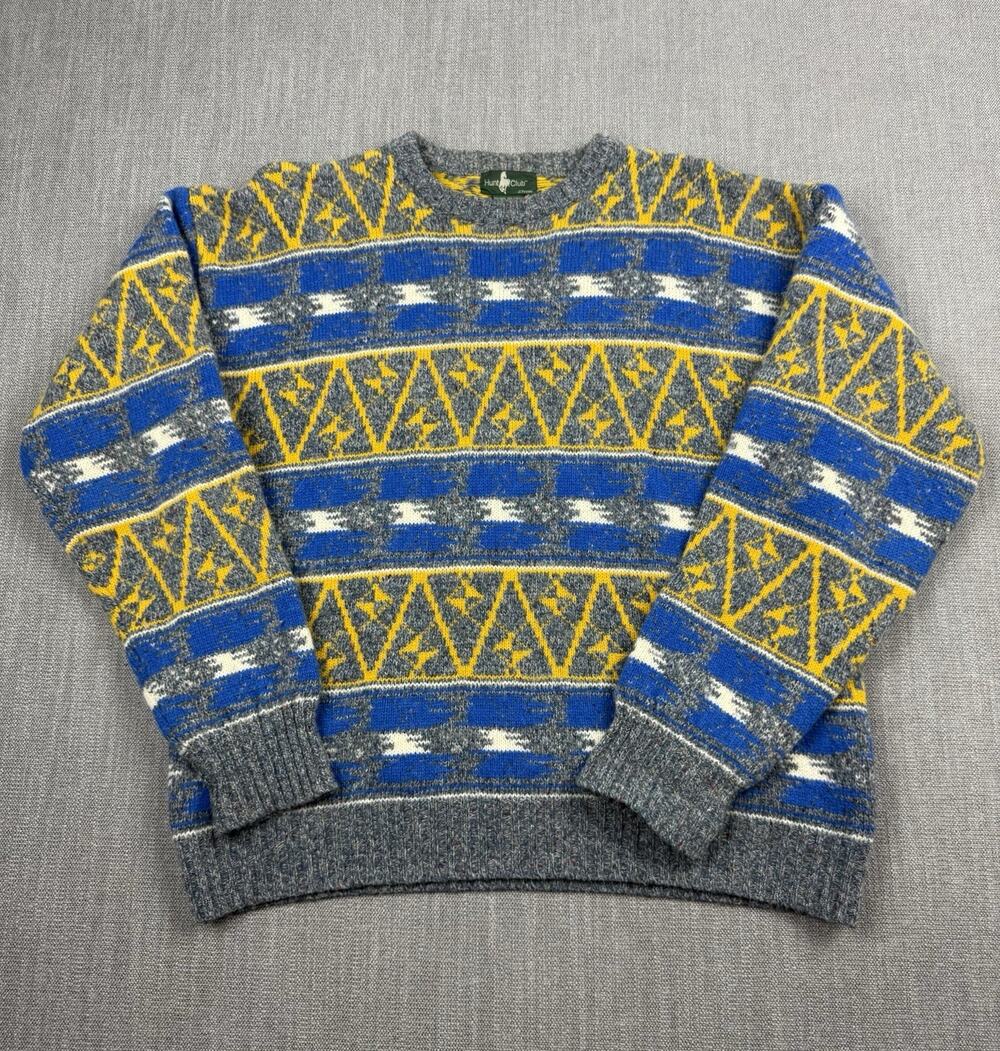 Vintage Hunt Club Wool Blend Crewneck Sweater XL Tall Gray Aztec USA